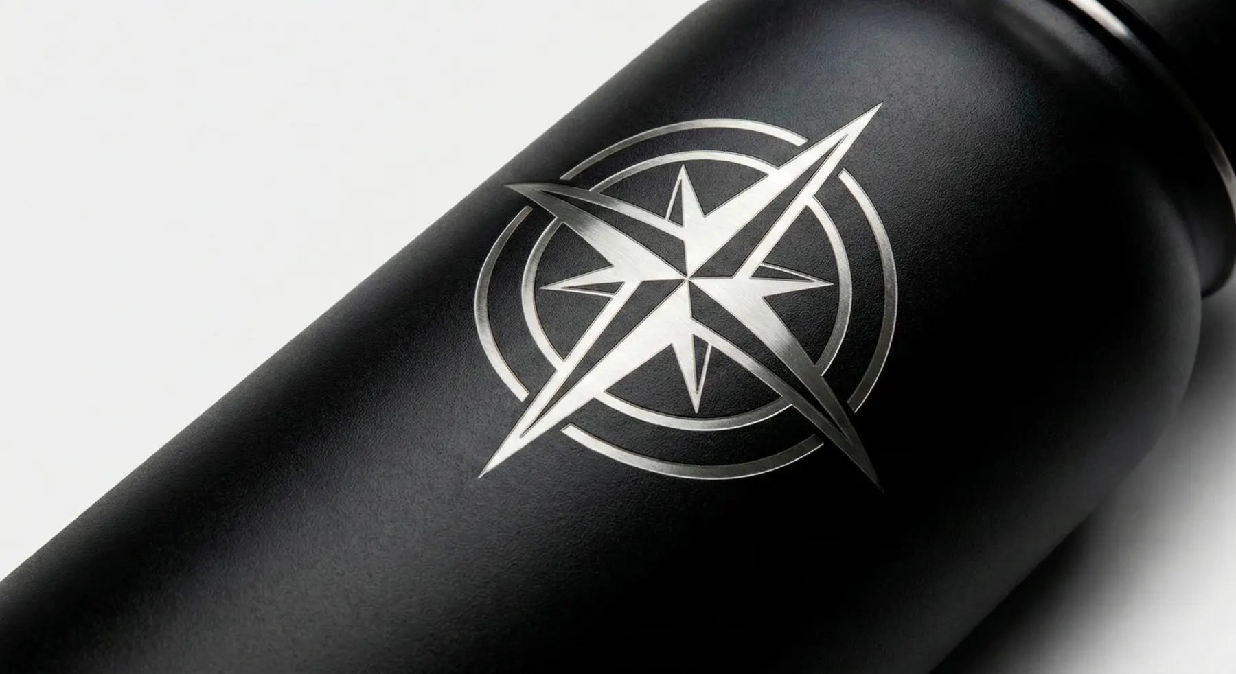 A logo laser-engraved on a Revomax bottle